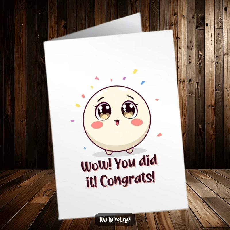 Funny Free Printable Congrats Card with a pixel character surprised by falling confetti, celebrating.