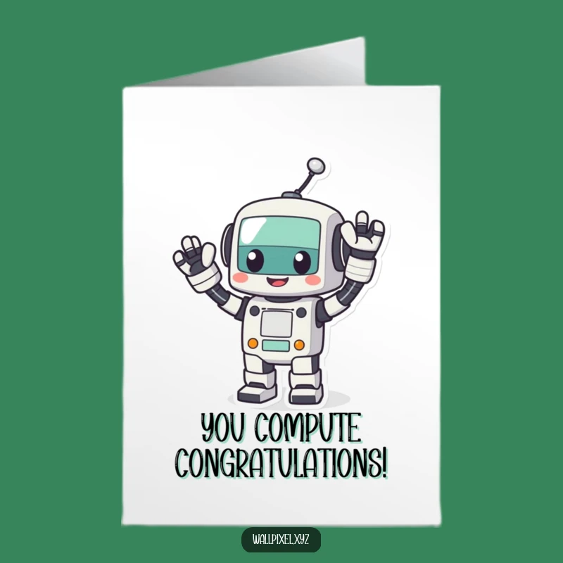 Free Printable Congrats Card: Pixel Robot Wave Funny Downloadable Gift