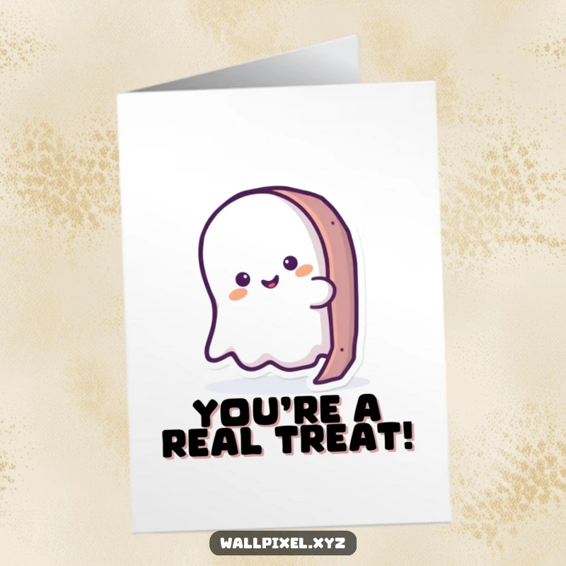 Funny Free Printable Ghost Congratulations Card, a playful ghost peeking from pixels, ideal for celebrating achievements.