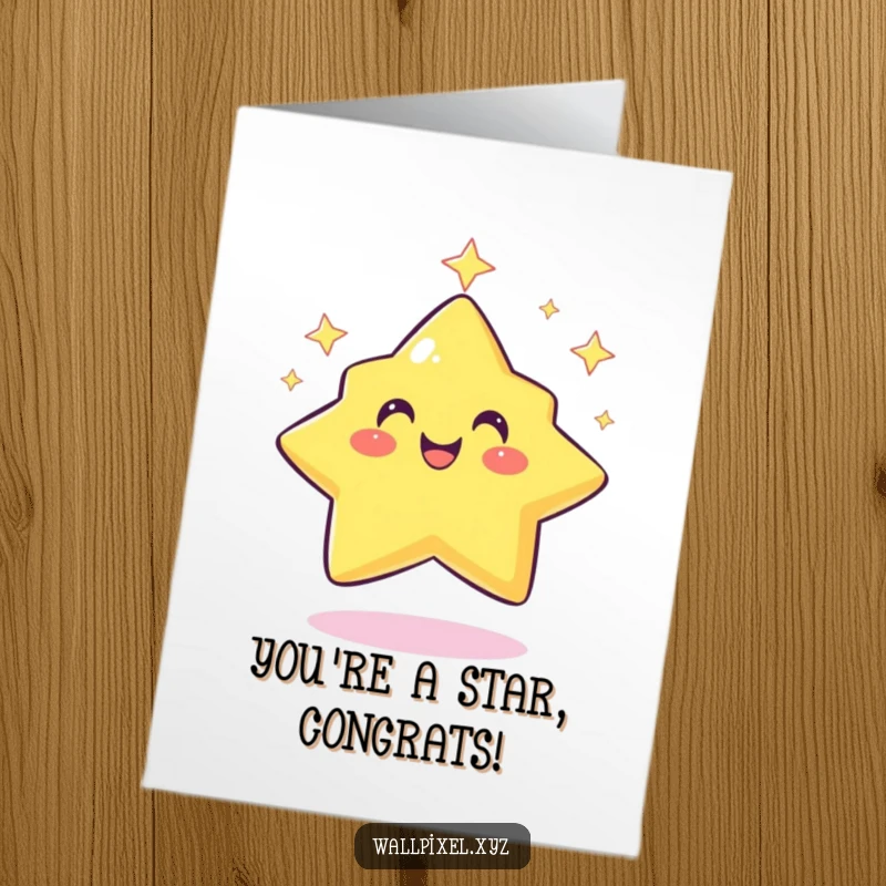 Funny Free Printable Congratulations Card featuring a happy pixelated star character doing a rhythmic twinkle, celebrating victory.