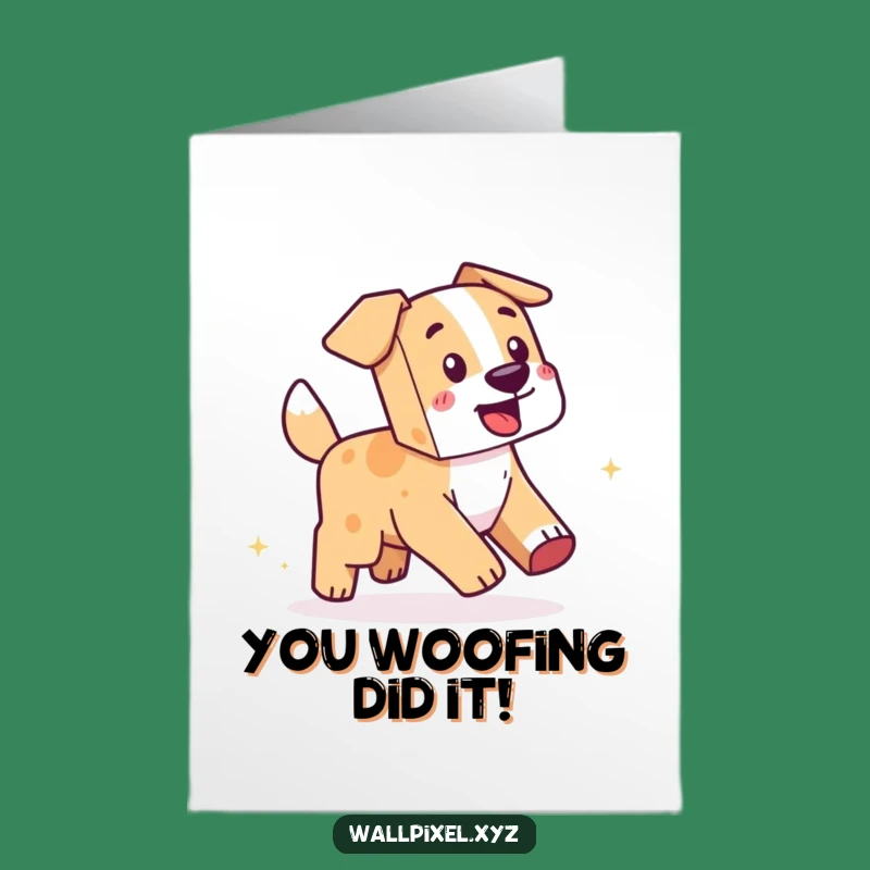 Free Printable Congratulations Card: Pixel Dog's Energetic Win - Downloadable