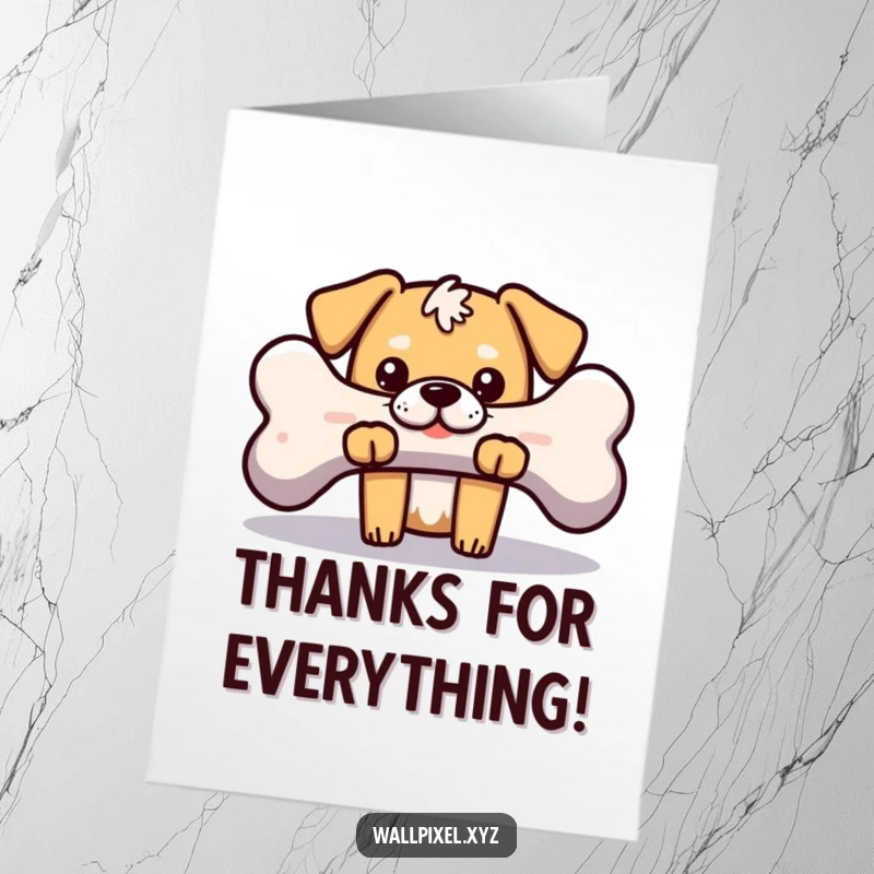 Free Printable Thank You Card: A blocky dog with a pixelated bone, a humorous and adorable way to express thanks.