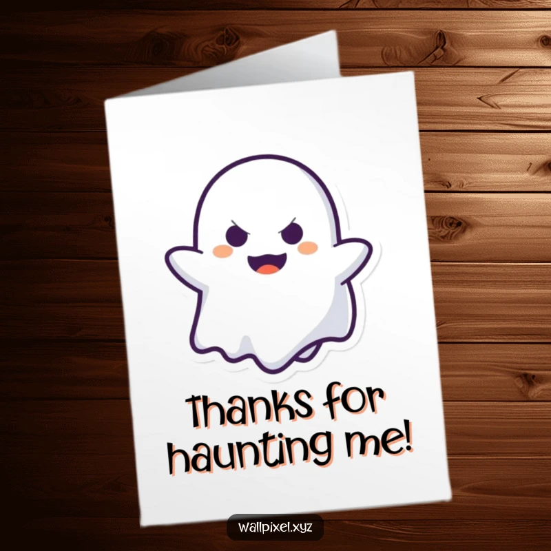 Funny free printable thank you card, a pixelated ghost character with a mischievous face playing peek-a-boo, expressing thanks.