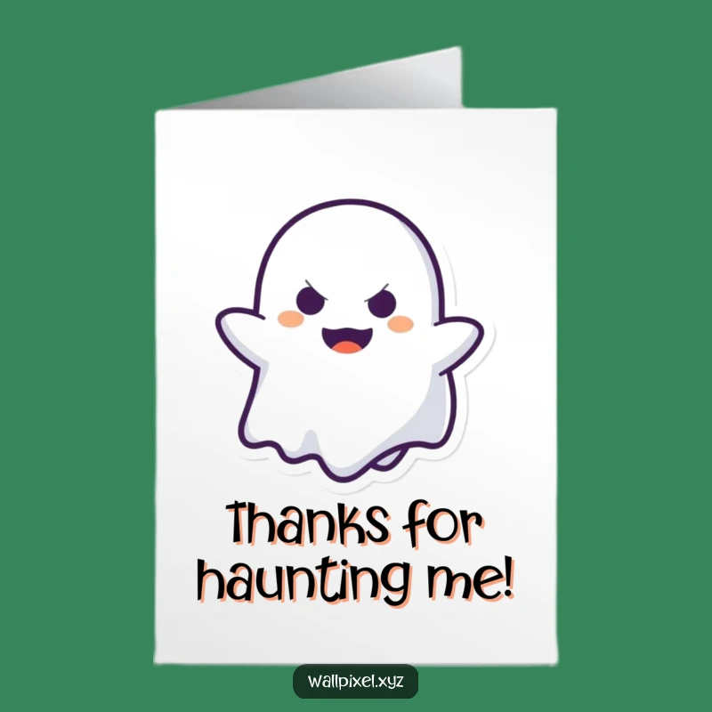 Free Printable Ghost Thank You Card: Mischievous Peek-a-Boo Cartoon Downloadable Gift
