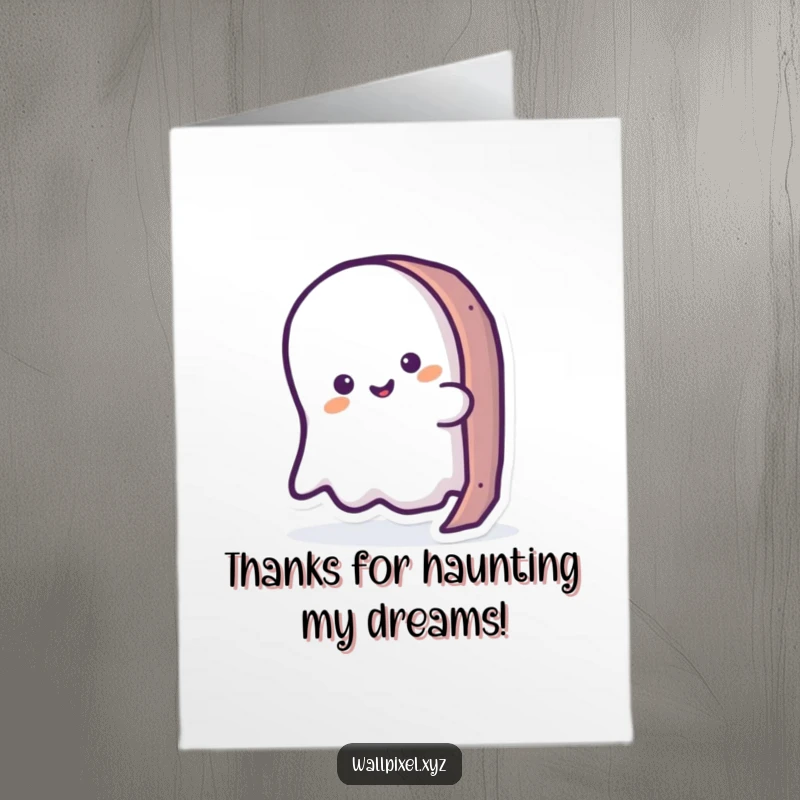 Funny Free Printable Ghost Thank You Card, a shy pixel ghost peeking, perfect for expressing appreciation.