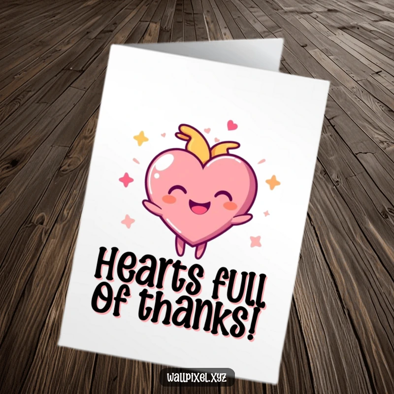 Funny Free Printable Thank You Card featuring a pixelated heart pulsing with vibrant joy and sincere thanks.