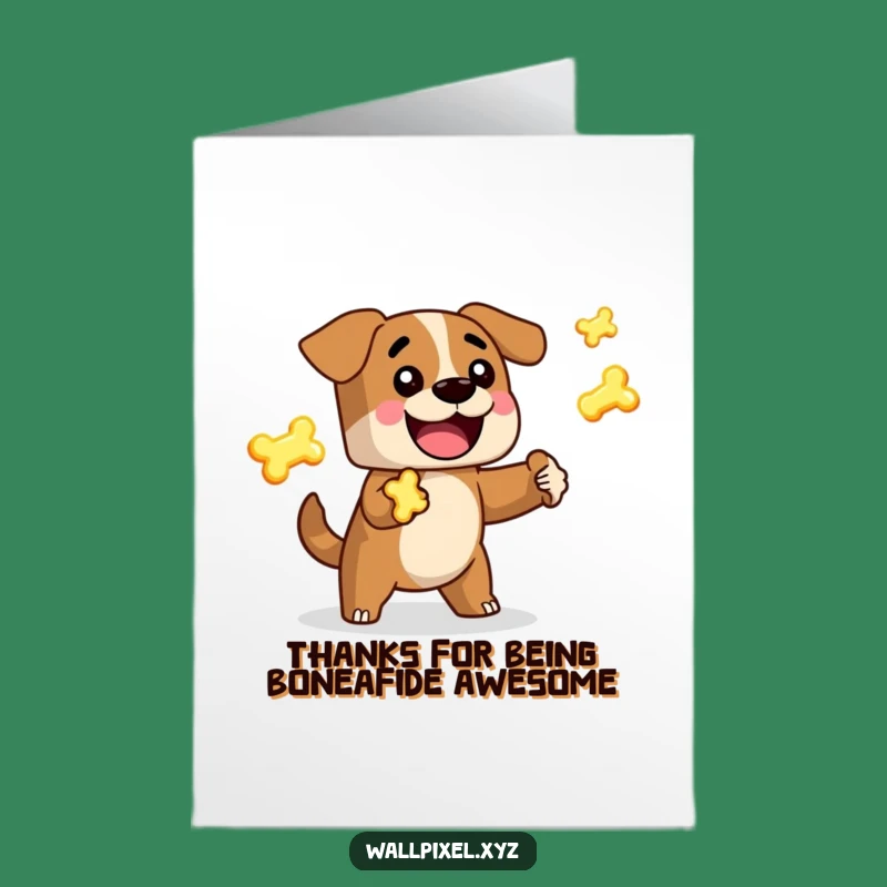 Free Printable Thank You Card: Blocky Dog Juggling Pixel Bones Gratitude