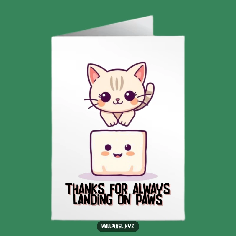 Free Printable Thank You Card: Pixel Cat Thanks, Playful Funny Downloadable