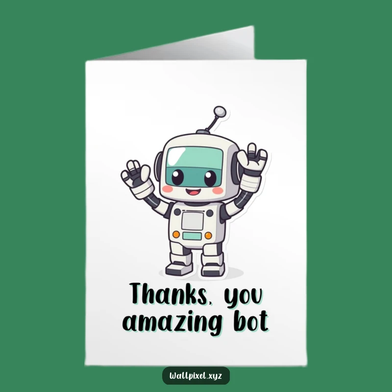 Free Printable Thank You Card: Pixel Robot Wave Funny Downloadable Gift