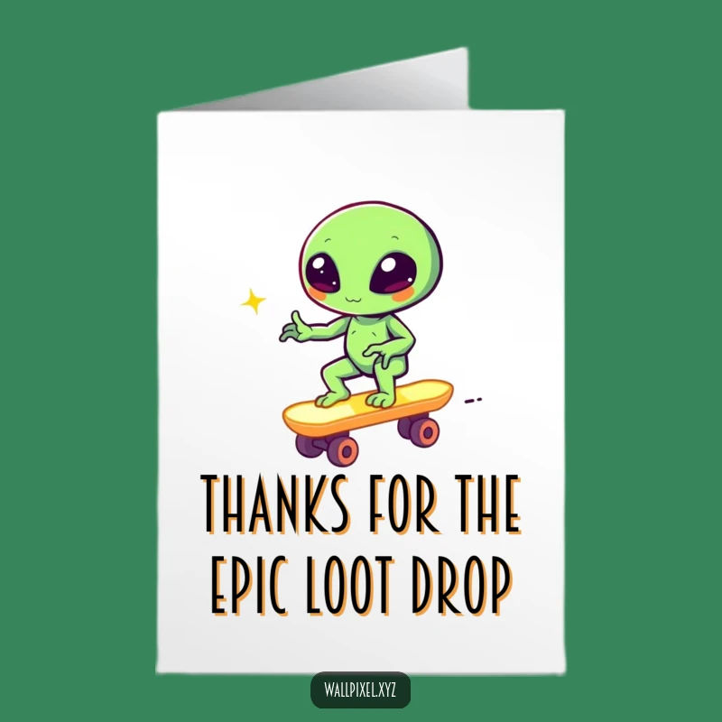 Free Printable Thank You Card: Pixelated Alien Skater Winks, a Funny Downloadable Gift