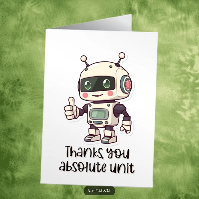 Funny Free Printable Thank You Card: Friendly pixel robot giving a clear thumbs up with its blocky hand.