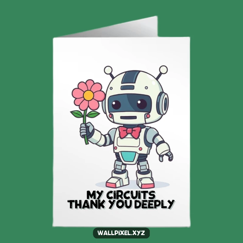 Free Printable Thank You Card: Retro Robot Pixel Flower Gratitude