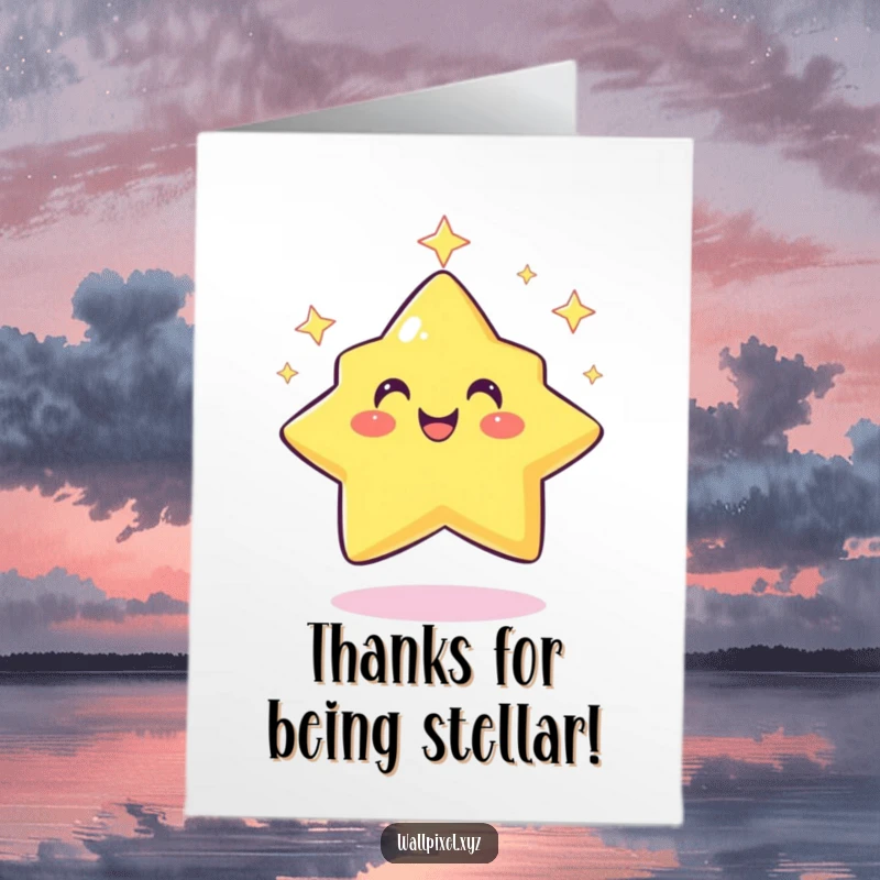 Funny Free Printable Thank You Card with a smiling pixelated star twinkling, sending radiant gratitude.
