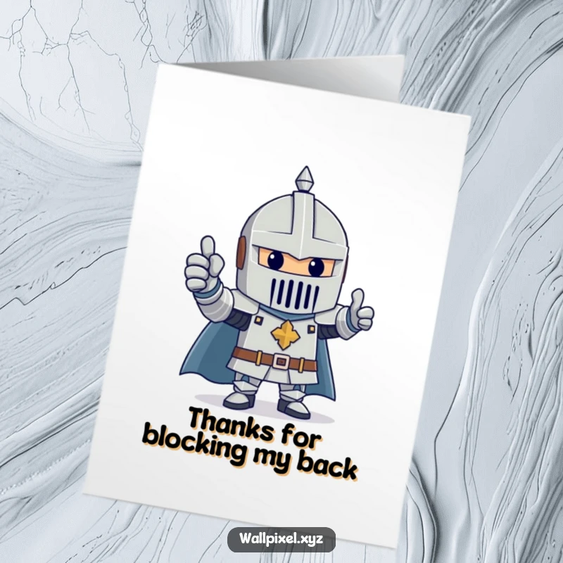 Funny Free Printable Thank You Card: Cheerful knight made of blocks gives a thumbs up, a fun way to say thanks.