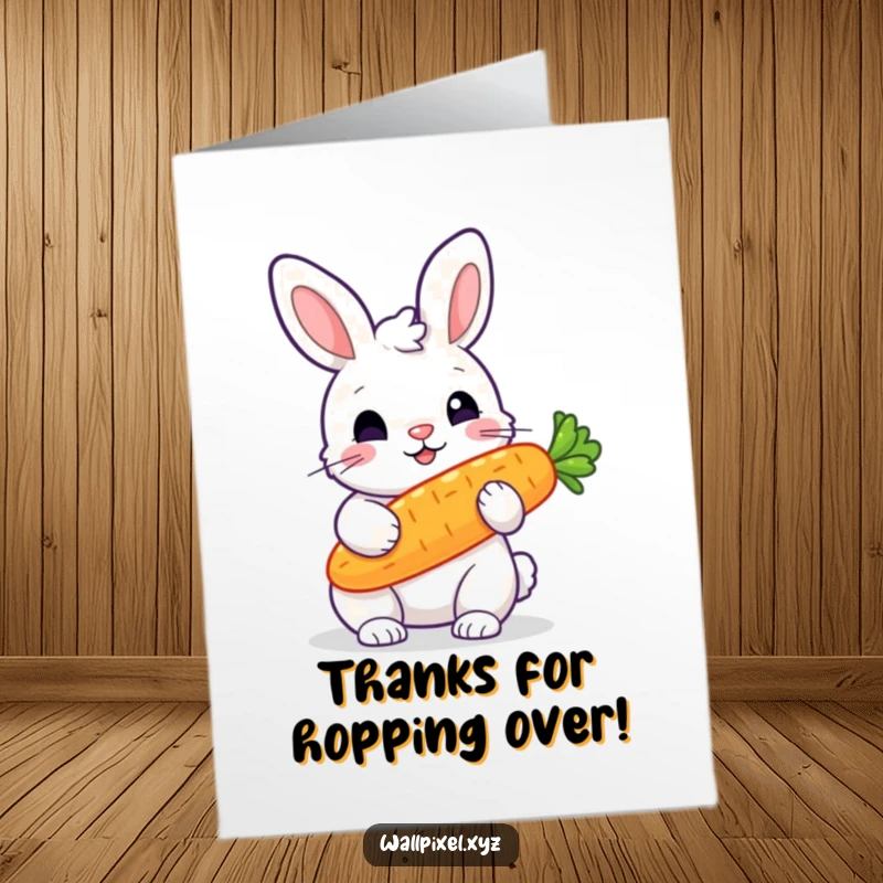 Funny Free Printable Thank You Card: A pixelated rabbit happily holds a glowing pixelated carrot, offering thanks.