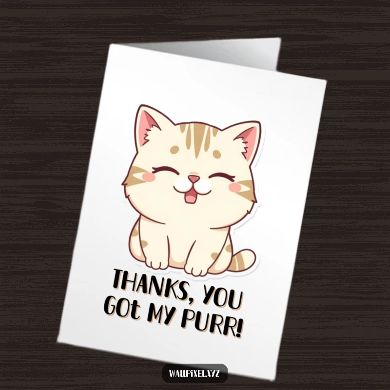 Funny Free Printable Thank You Card: Chunky pixelated cat winking with a missing tooth, offering thanks with character.
