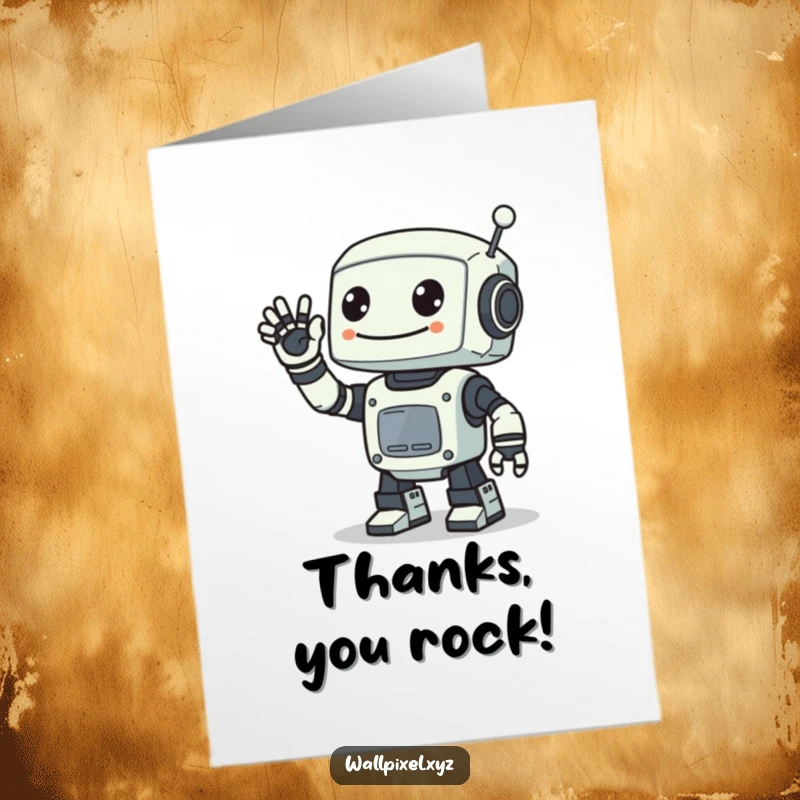 Free Printable Thank You Card: A smiling pixelated robot waving a digital arm, a fun way to send thanks.