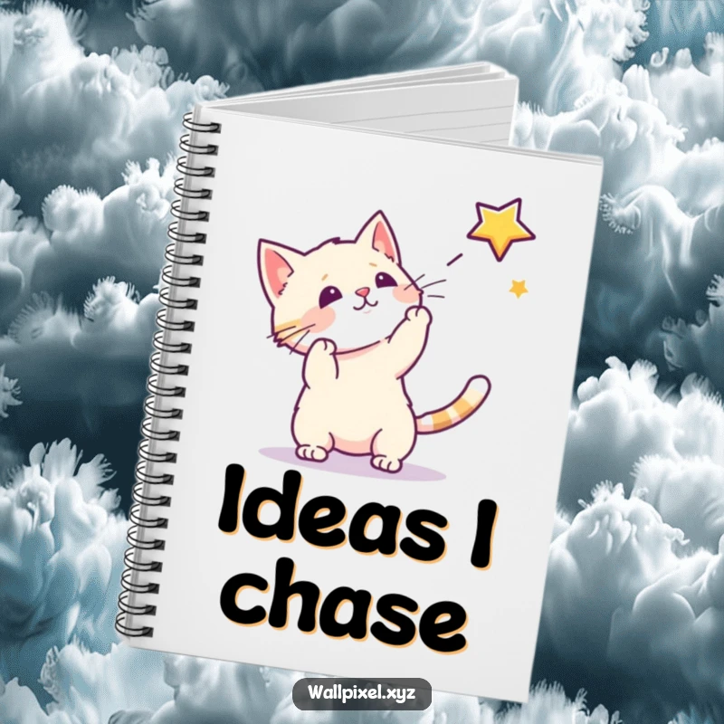 Funny notebook cover featuring a pixel cat's playful attempt to catch a pixel star, ideal for note-taking.