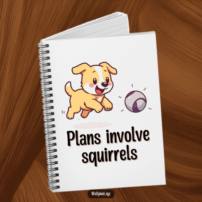 Funny notebook illustrating a pixelated dog chasing a bouncing pixelated ball, ideal for journaling.