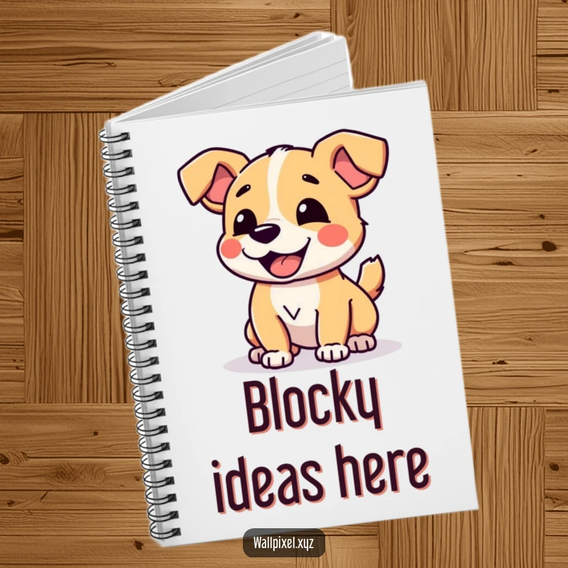 Funny Pixelated Dog Notebook with a charming digital dog joyfully wagging its blocky tail, ideal for jotting funny thoughts.