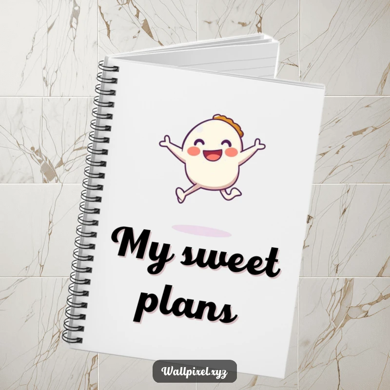 Funny notebook with a pixel character jumping with a pixelated pie, ideal for notes, sketches, and gaming strategies.