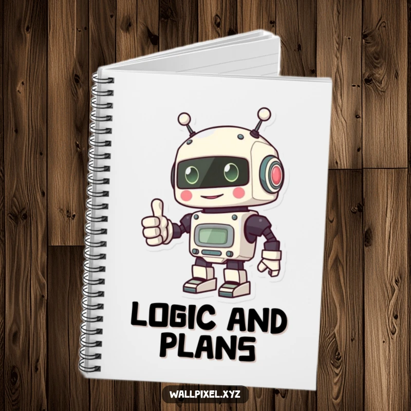 Funny notebook cover featuring a pixel robot giving a thumbs up with its blocky hand, ideal for note-taking.