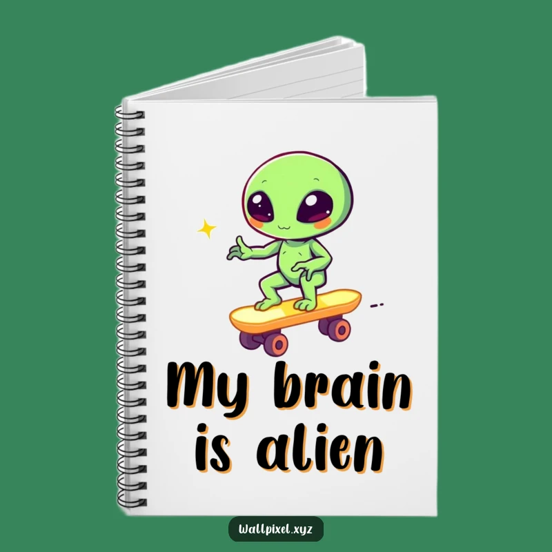 Funny Pixel Alien Skateboard Notebook Journal Retro Gaming Gift Idea