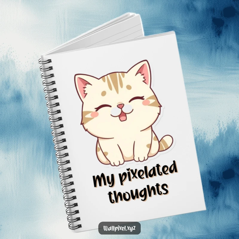 Funny notebook with a chunky pixelated cat winking with a missing tooth, providing a cool, retro cover for your notes.