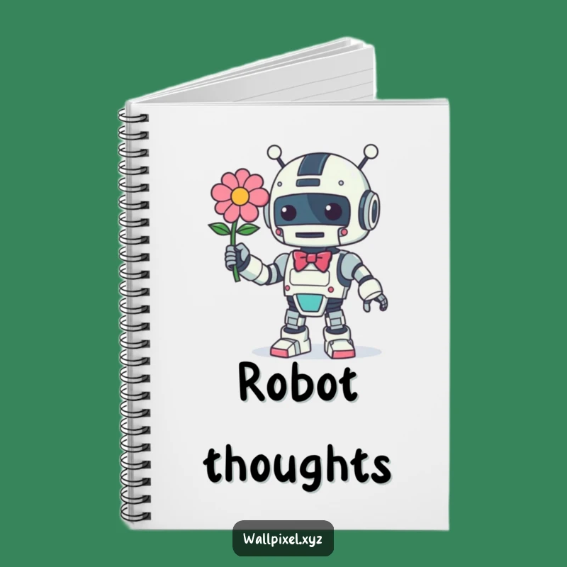 Funny Retro Robot Flower Notebook, Journal Your Thoughts Sweetly