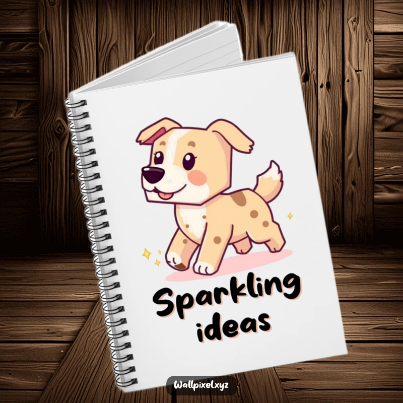Funny notebook with a blocky pixelated dog chasing its tail, perfect for journaling or creative notes with humor.