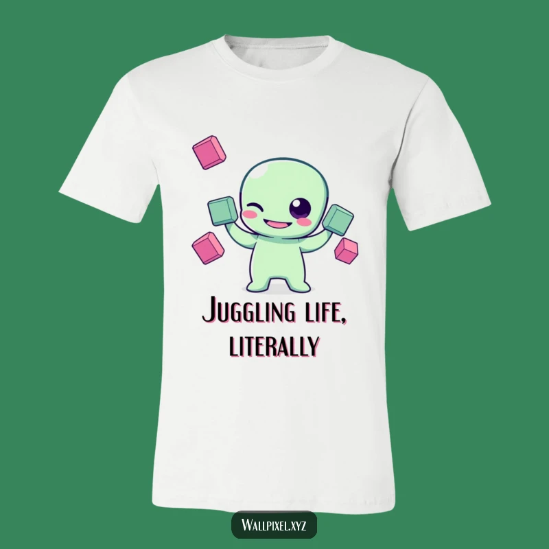 Funny Pixel Alien T-Shirt: Winking Juggler Character in Retro Gaming Style