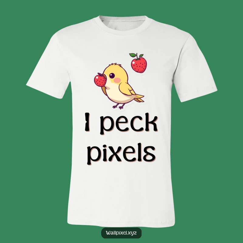 Funny Pixel Bird T-Shirt: Cute Angular Character Gobbling a Pixelated Berry