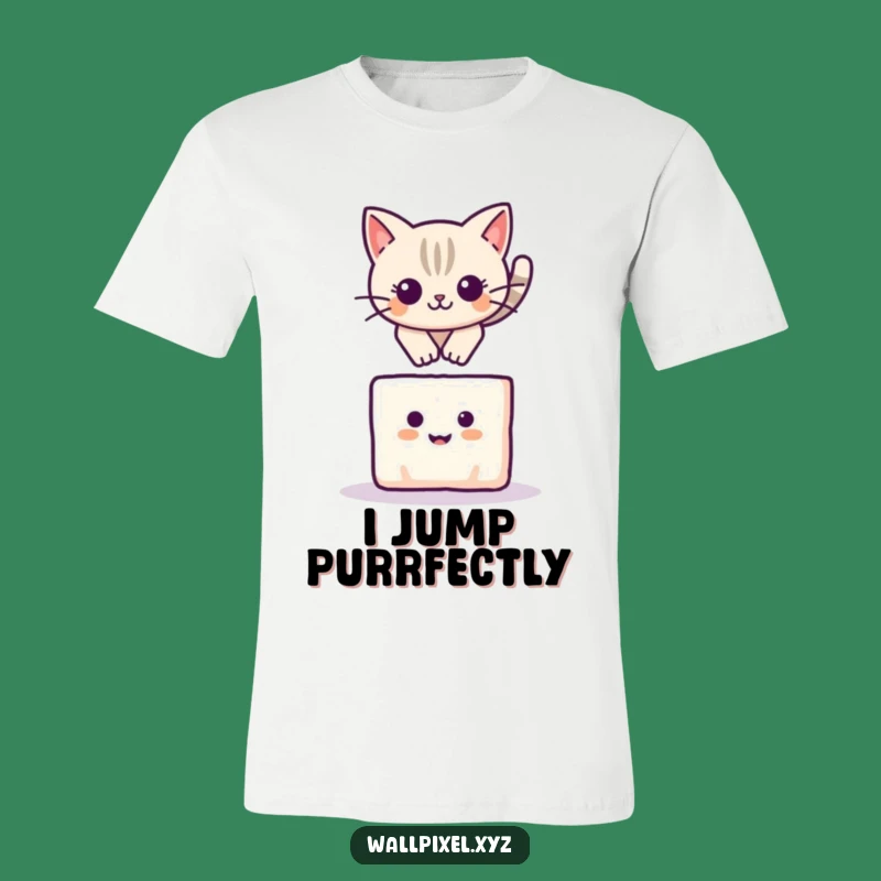 Funny Pixel Cat Leap T-Shirt: Wear Your Playfulness with Adorable Style!