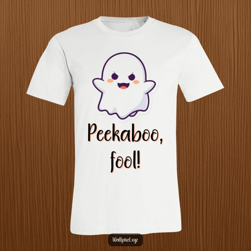 Funny Ghost T-Shirt: A pixelated ghost peeks out with a mischievous grin, playing peek-a-boo in a fun, retro-inspired design.