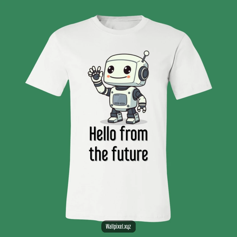 Funny Pixel Robot Wave T-Shirt: Retro Sci-Fi Tee for Tech Enthusiasts