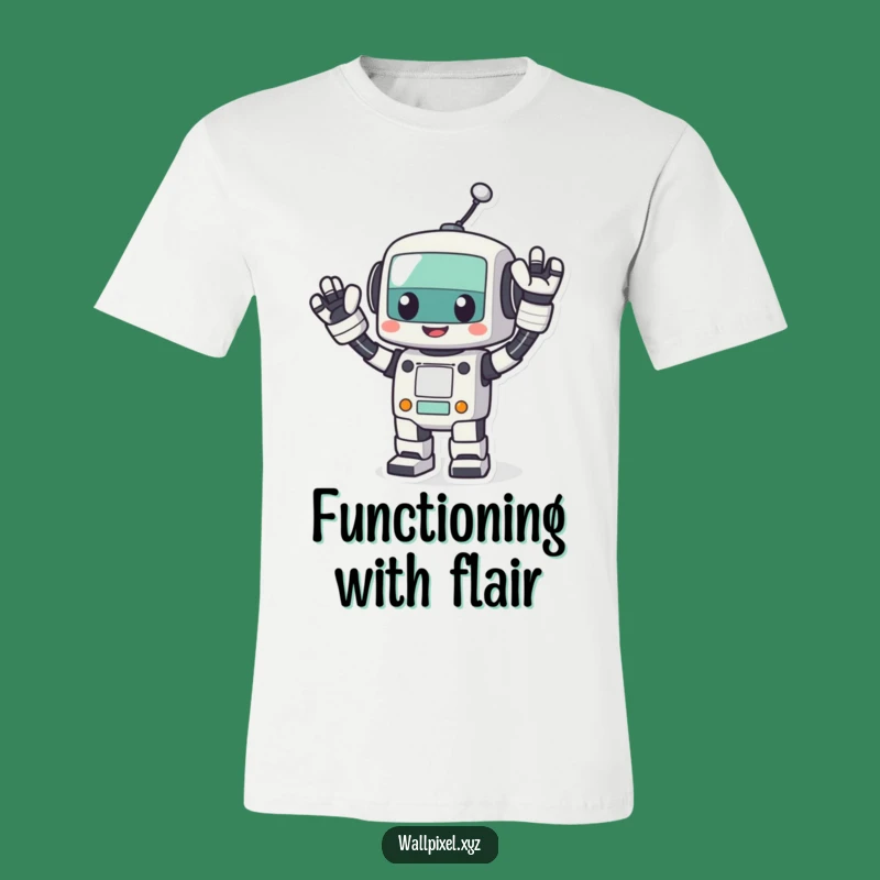 Funny Pixel Robot Wave T-Shirt: Retro Tech Style, Energetic Greeting Design