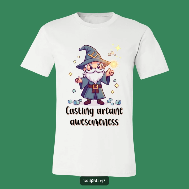 Funny Pixel Wizard T-Shirt: Sparkling Cube Spell, Epic Retro Gaming Humor Gift