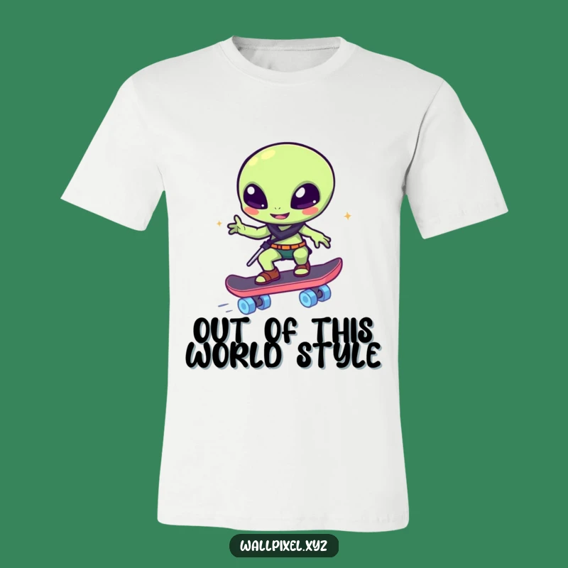 Funny Pixelated Alien Skateboard T-Shirt - Epic Sci-Fi Humor for Your Wardrobe Gift!