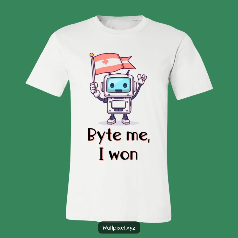Funny Square Robot Pixel Flag T-Shirt: Celebrate Your Wins!