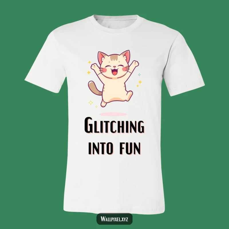 Funny Pixel Cat Sparkle T-Shirt: Retro Gaming Tee for Joyful Vibes