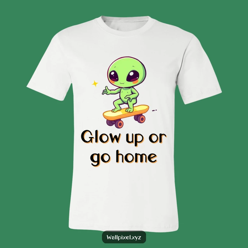 Funny Pixel Alien Skateboard Wink T-Shirt A Cool Retro Gaming Tee Gift