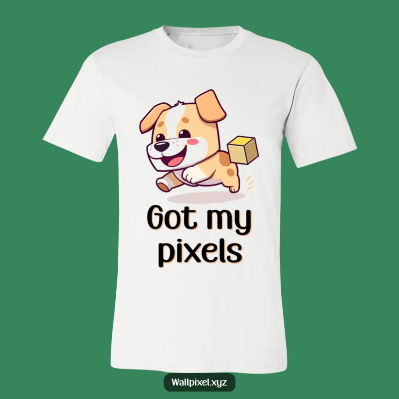 Funny Block Dog T-Shirt - Pixel Playtime Fun Unleashed