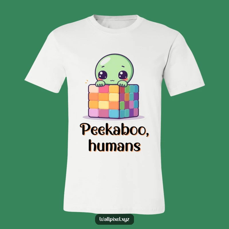 Funny Pixel Alien T-Shirt: Peek-a-Boo Cube Humor Sci-Fi Gift Tee