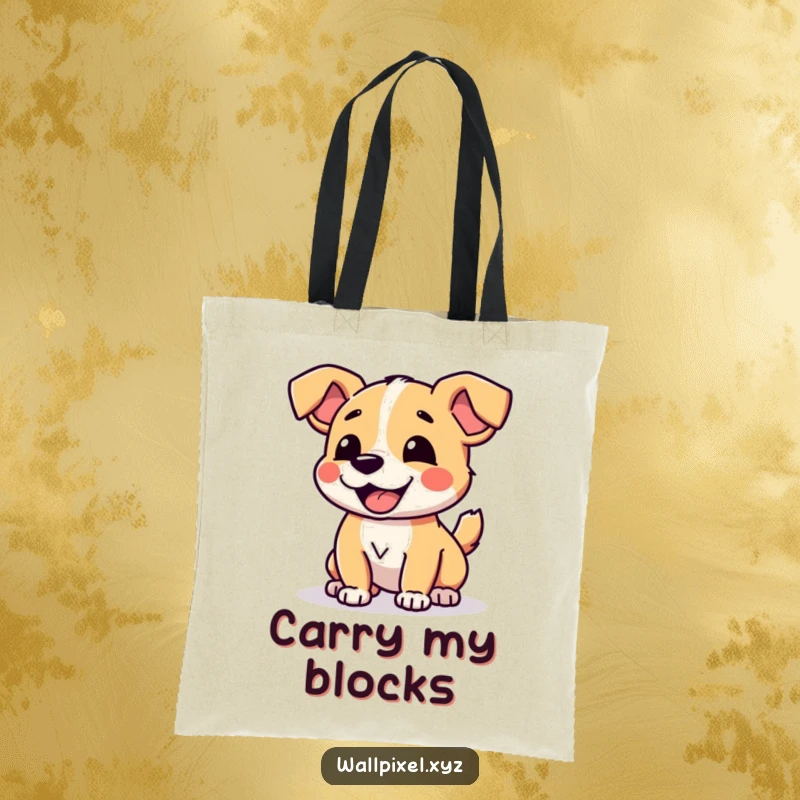 Funny Pixelated Dog Tote Bag with a charming digital dog joyfully wagging its blocky tail, great for daily use.