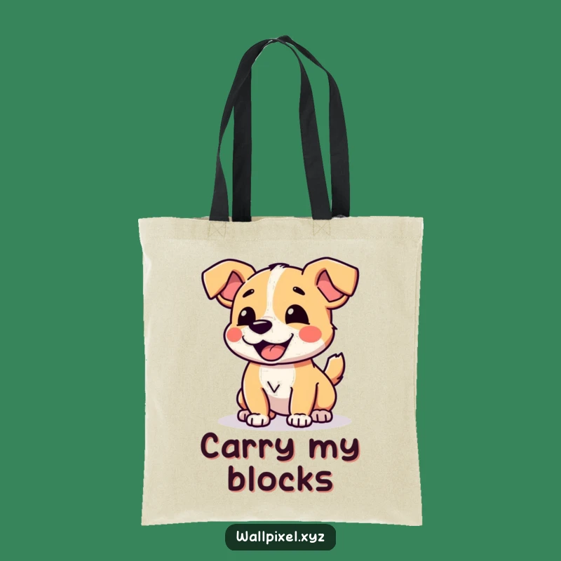 Funny Pixel Dog Tote Bag: Joyful Blocky Tail Wagging Humor Gift