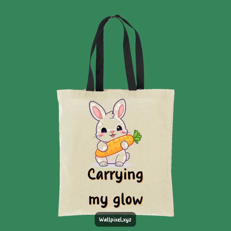 Funny Pixel Rabbit Carrot Tote Bag - Glowing Veggie, Perfect Funny Gift Accessory