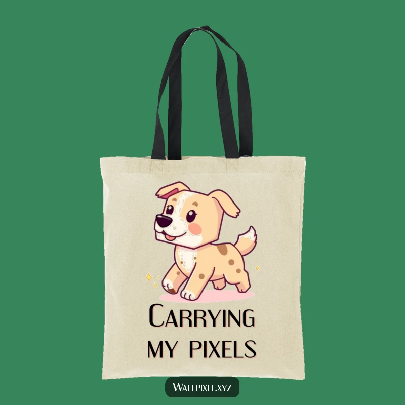 Funny Pixel Dog Tote Bag: Chasing Tail, Practical Funny Gift