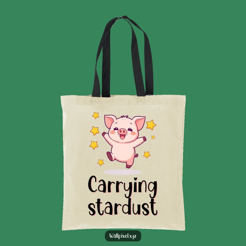 Funny Pixel Piglet Tote Bag - Excited Jumper, Perfect Funny Gift for Shoppers