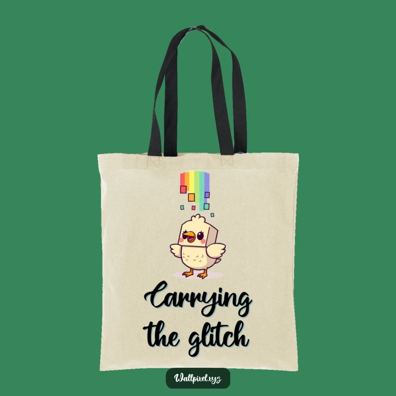 Funny Startled Bird Pixel Rainbow Tote Bag: Retro Style Gift