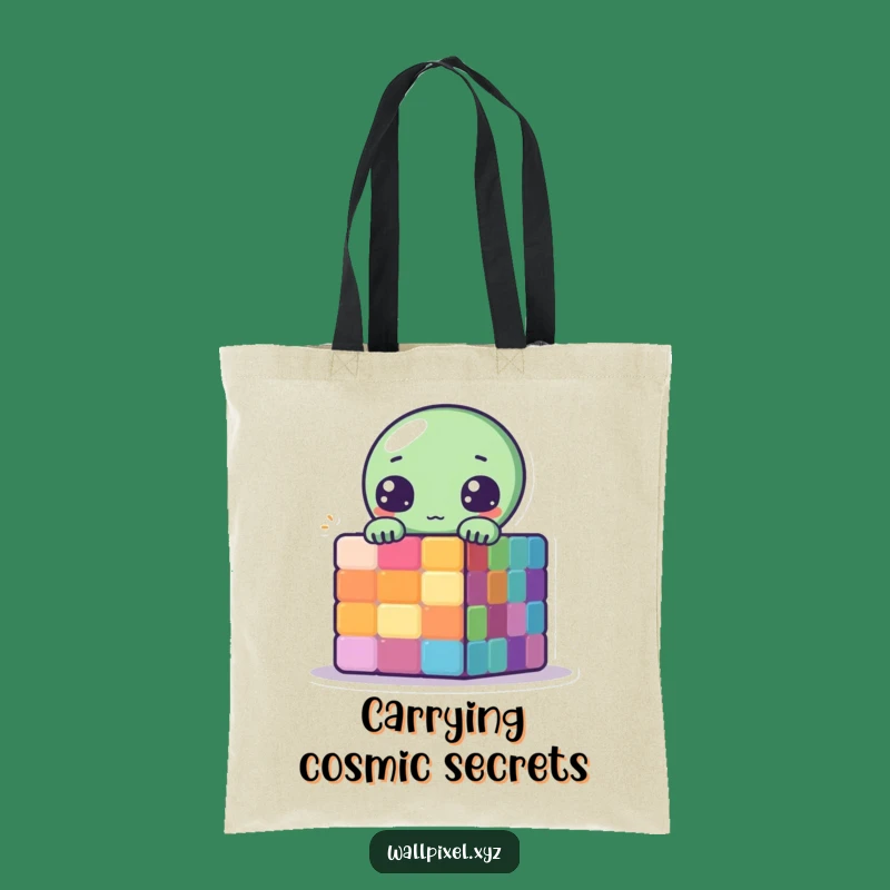Funny Pixel Alien Tote Bag: Peek-a-Boo Cube Humor Sci-Fi Gift